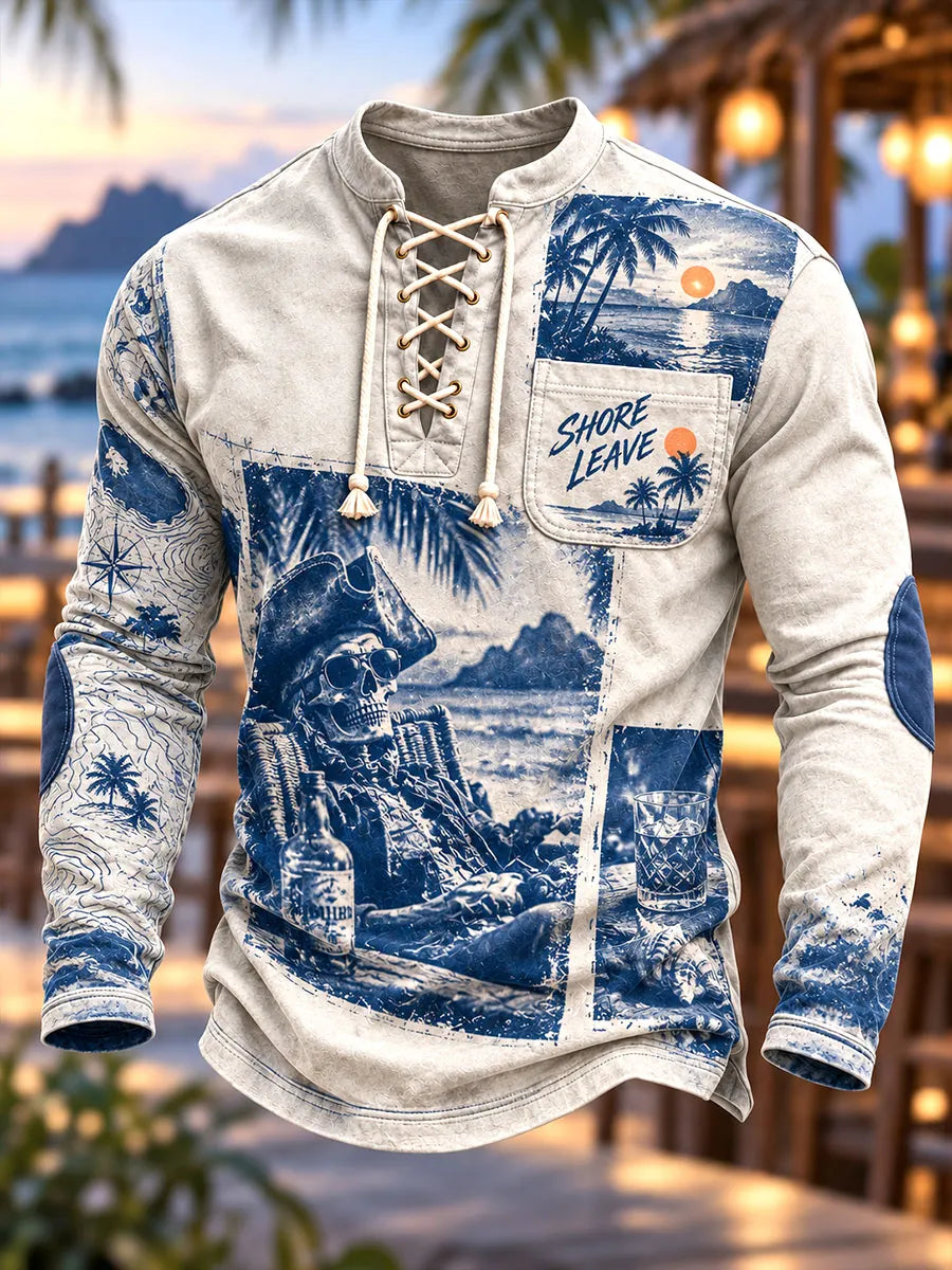 Men's Vintage Pirate Shore Leave Lace-Up Long Sleeve Shirt