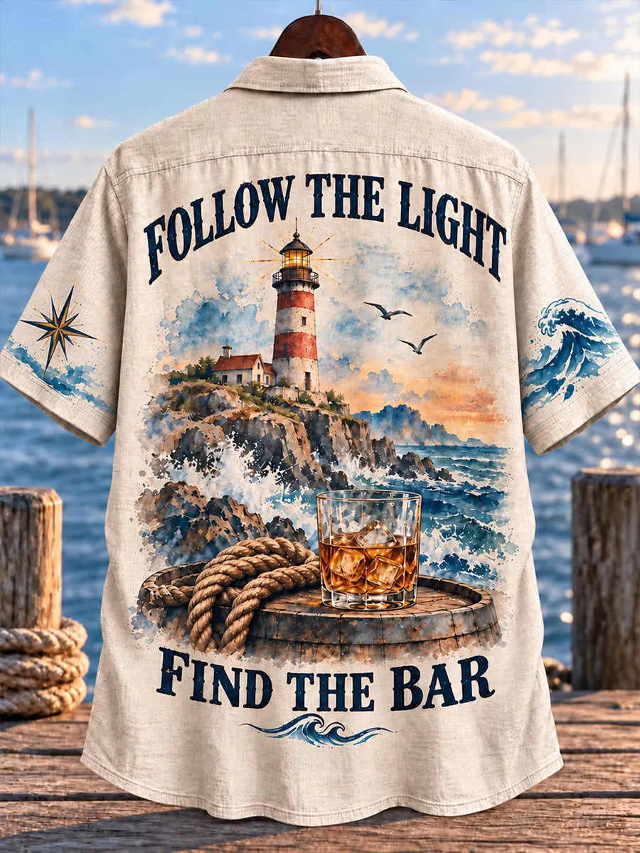 Follow the Light, Find the Bar Lighthouse Nautical Vintage Shirt