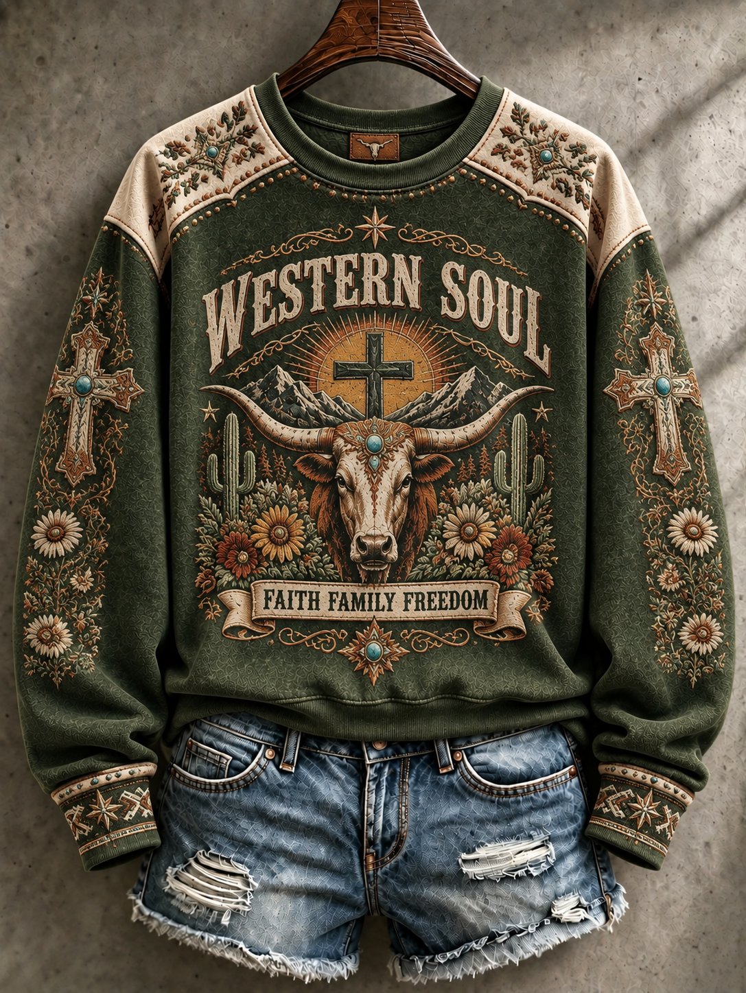 Women's Retro Western Faith Print Hoodie