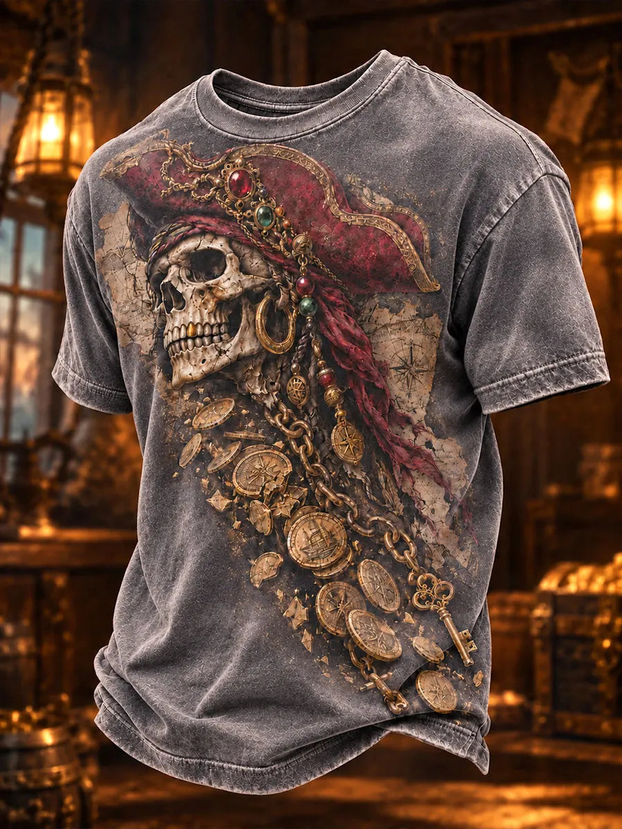 Jeweled Pirate Skull Treasure Coin Men’s T-Shirt