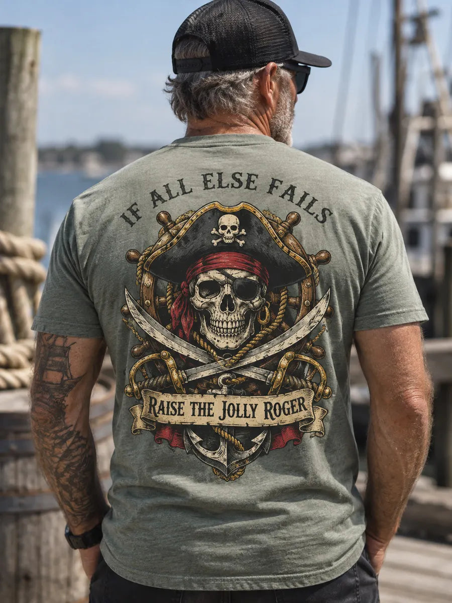 Jolly Roger Vintage Pirate Print Short Sleeve T-shirt