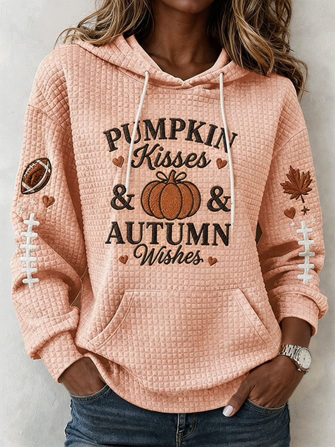 Women'S Pumpkin Kisses & Autumn Wishes Football Hoodie