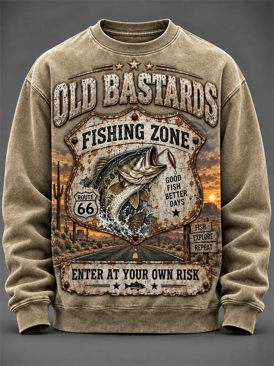 Men's Funny Old Bastards Fishing Club Lifetime Member Print Crew-Neck Sweatshirt