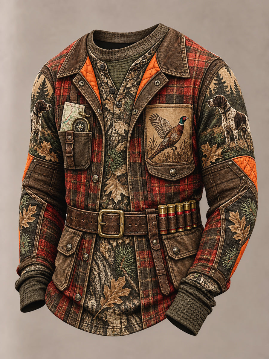 Men's Retro Hunting Culture Print Casual Sweatshirt
