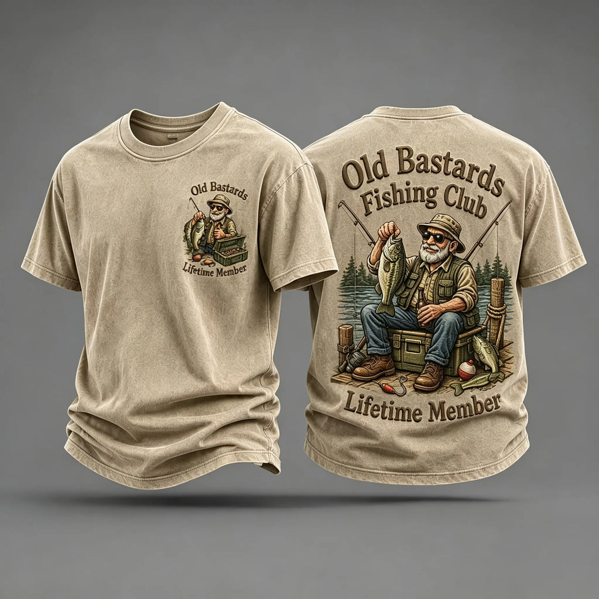 Men's Funny Old Bastards Fishing Club Lifetime Member Print Casual Tee