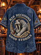 🍺"Bad Decisions Good Stories" Pirate Walrus Denim Shirt🦭