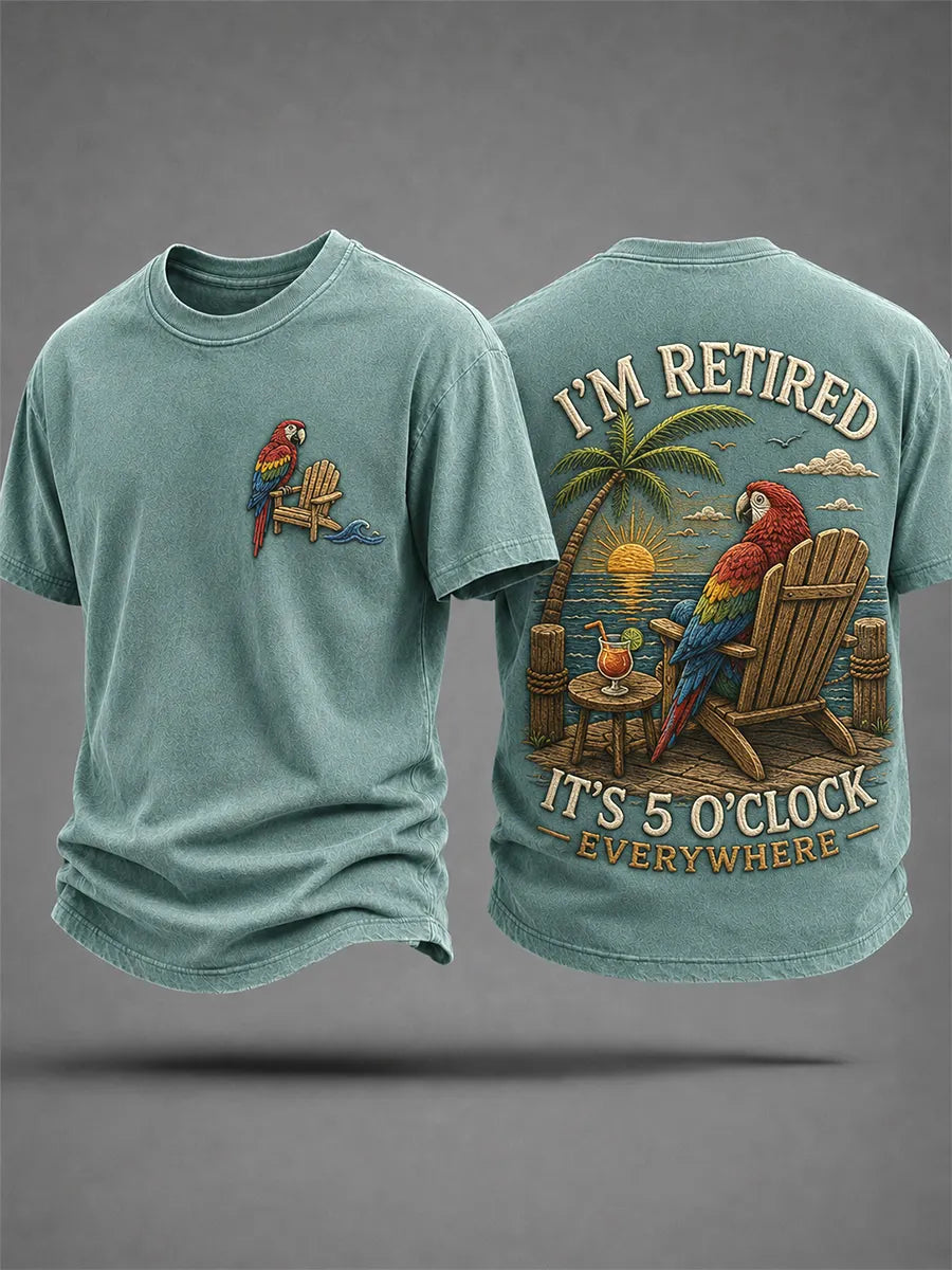 Men's I'm Retired It's 5 O'clock Everywhere Parrot Print Casual Tee