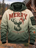 🌲 Distressed Gradient "Merry Hunting Season" Buck Graphic Hoodie