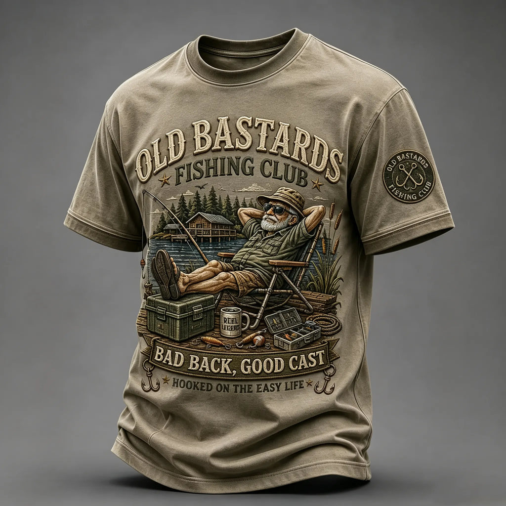 Men's Funny Old Bastards Fishing Club Lifetime Member Print Short Sleeve T-shirt