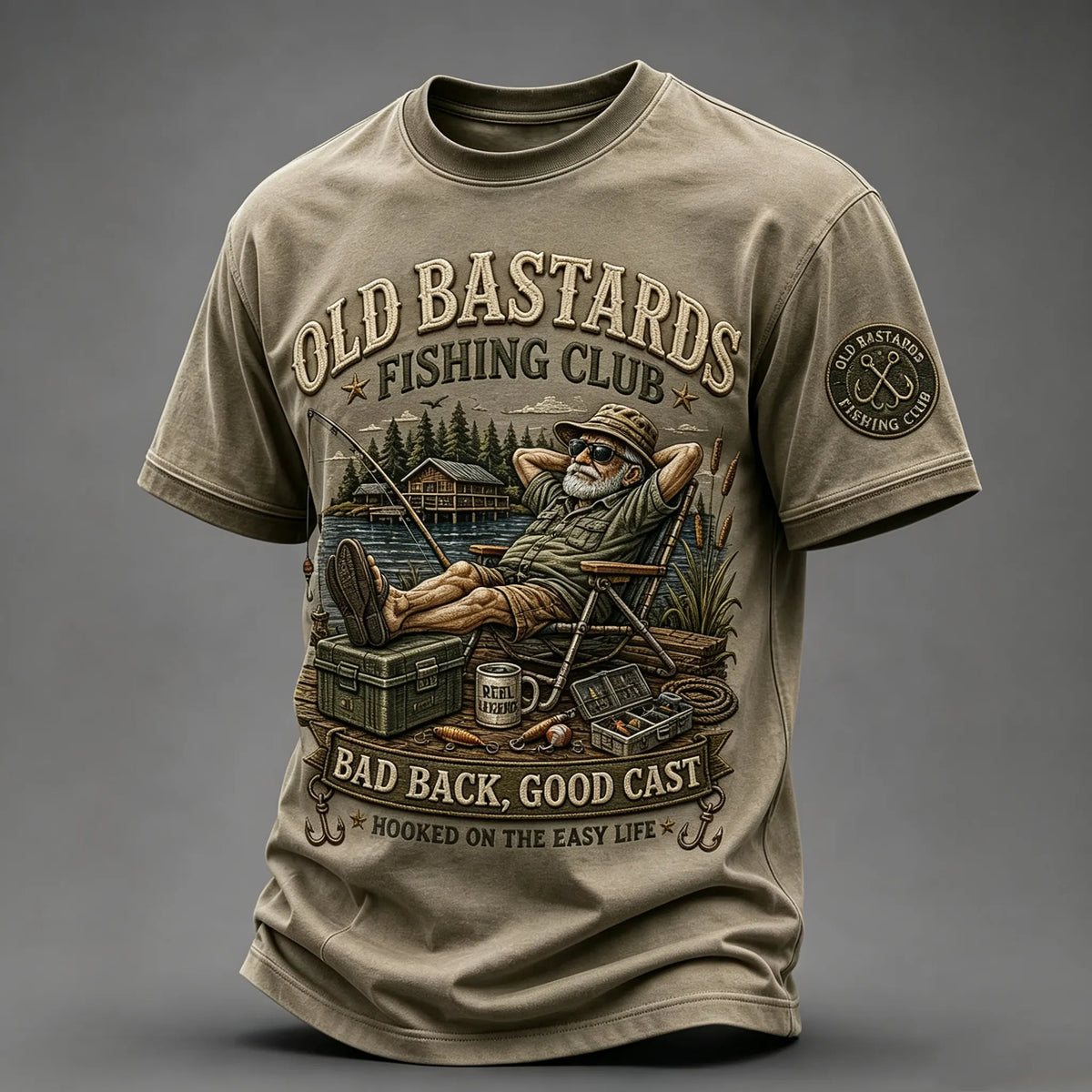 Men's Funny Old Bastards Fishing Club Lifetime Member Print Short Sleeve T-shirt