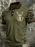 Men's Vintage Traditional Reindeer Pattern Western Print Casual Polo Shirt