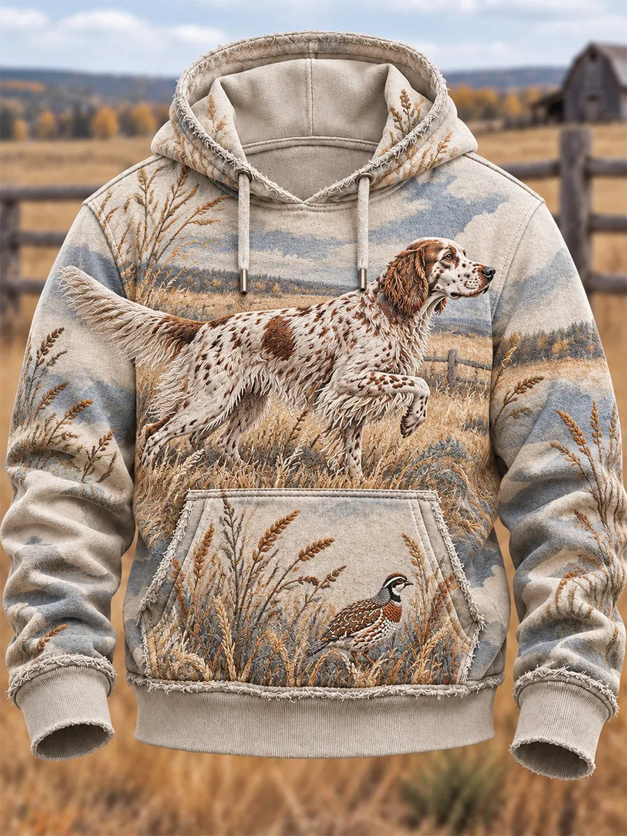 🐕 Hunting Setter Dog & Quail Bird Field Hoodie