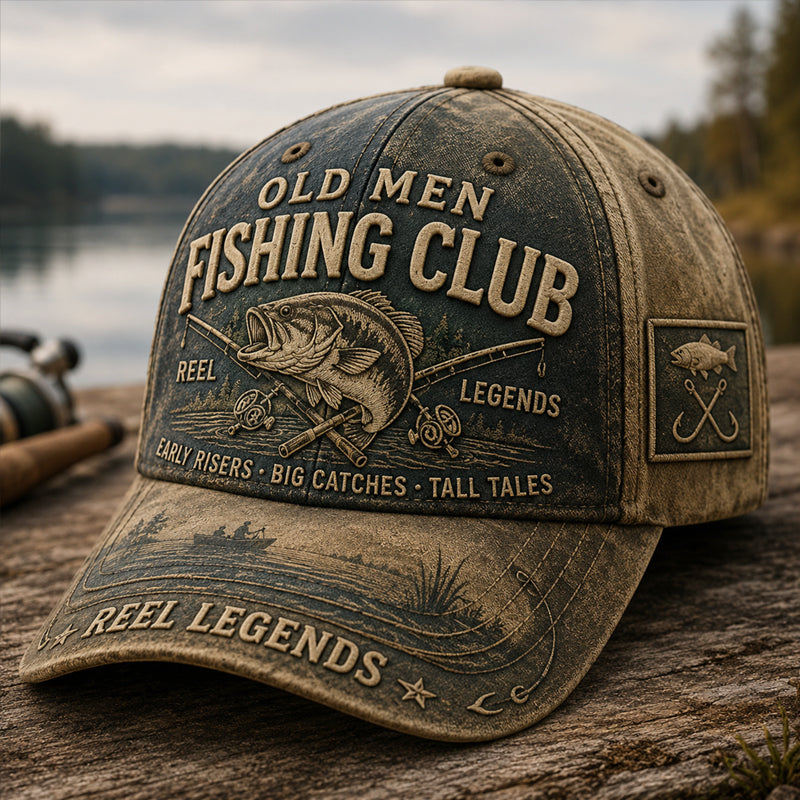 Retro Old Men Fishing Club Print Casual Baseball Cap