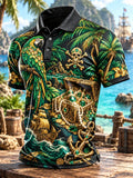 Emerald Parrot Pirate Treasure Chest Men's Polo Shirt
