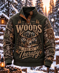 🌲 Men's "The Woods Are My Therapy" 3D Quilted Deer Hunting Pullover 🦌