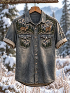 Vintage  Retro Hunting Culture Faith Art Print Short-Sleeve Button-Up Shirt
