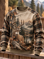 Retro Hunting Culture Print Crew Neck Sweatshirt