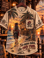 🌴 🥃 No More Tides Only Rum 🏴‍☠️ Pirate Beach Walk Sunset Pocket T-Shirt