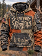 🦌🌲 Hunting Season Deer Antler Patchwork Hoodie
