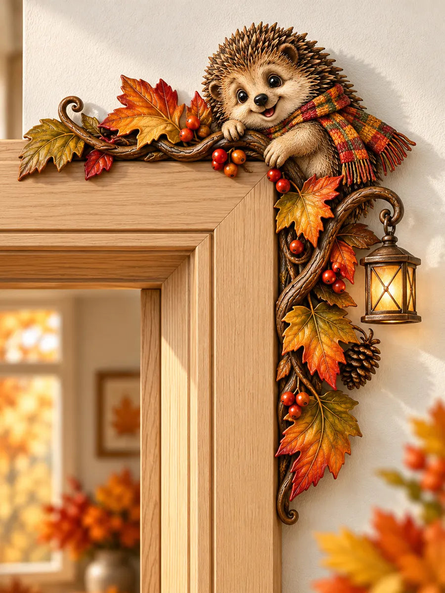 Autumn Hedgehog Wooden Door Corner Decoration