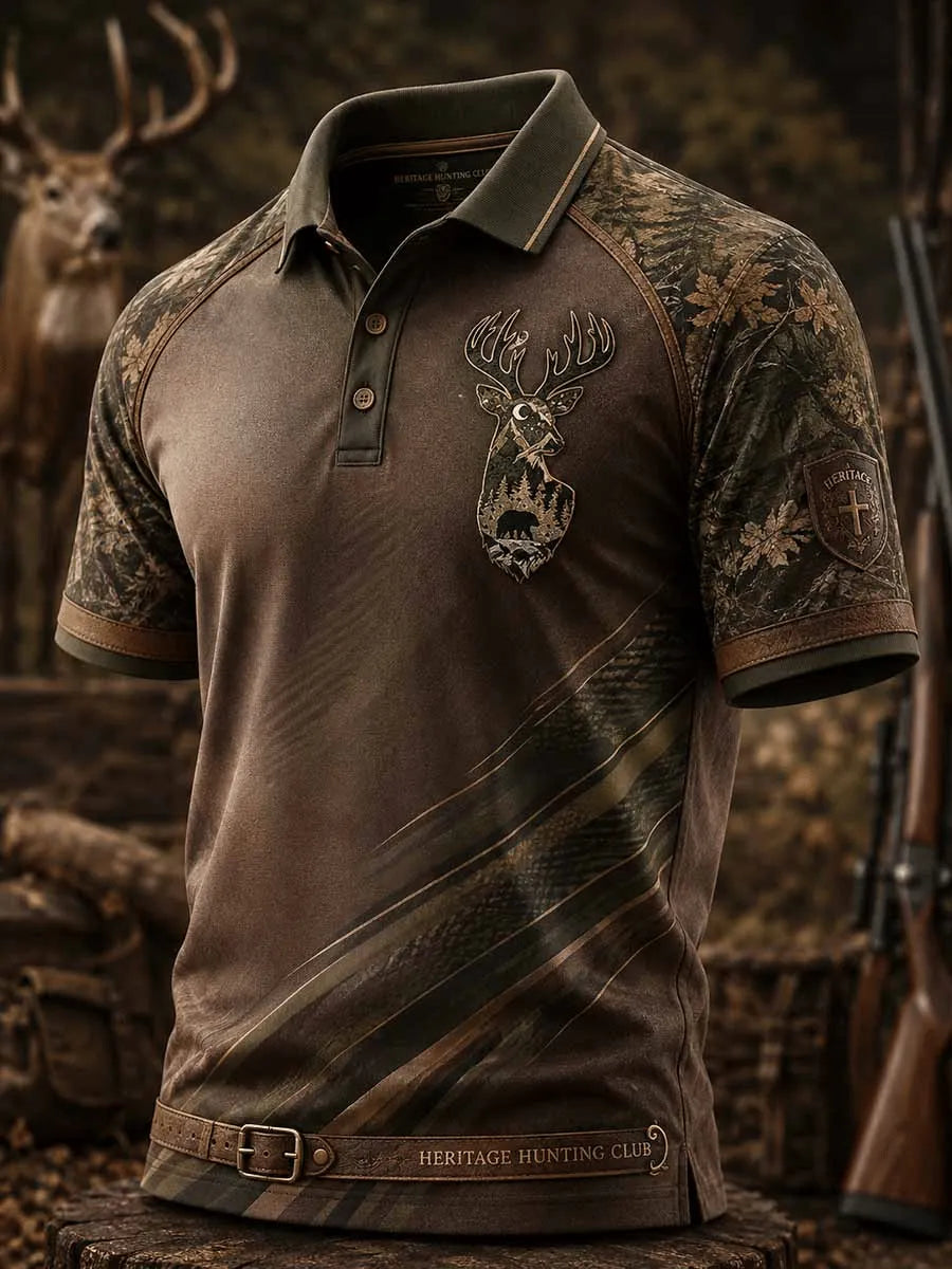Men's Vintage Faith Traditional Reindeer Pattern Printed Short-Sleeve Top