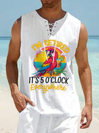 Men's Iâm Retired Itâs 5 O'clock Everywhere Parrot Print Casual Lace-up Sleeveless Shirt