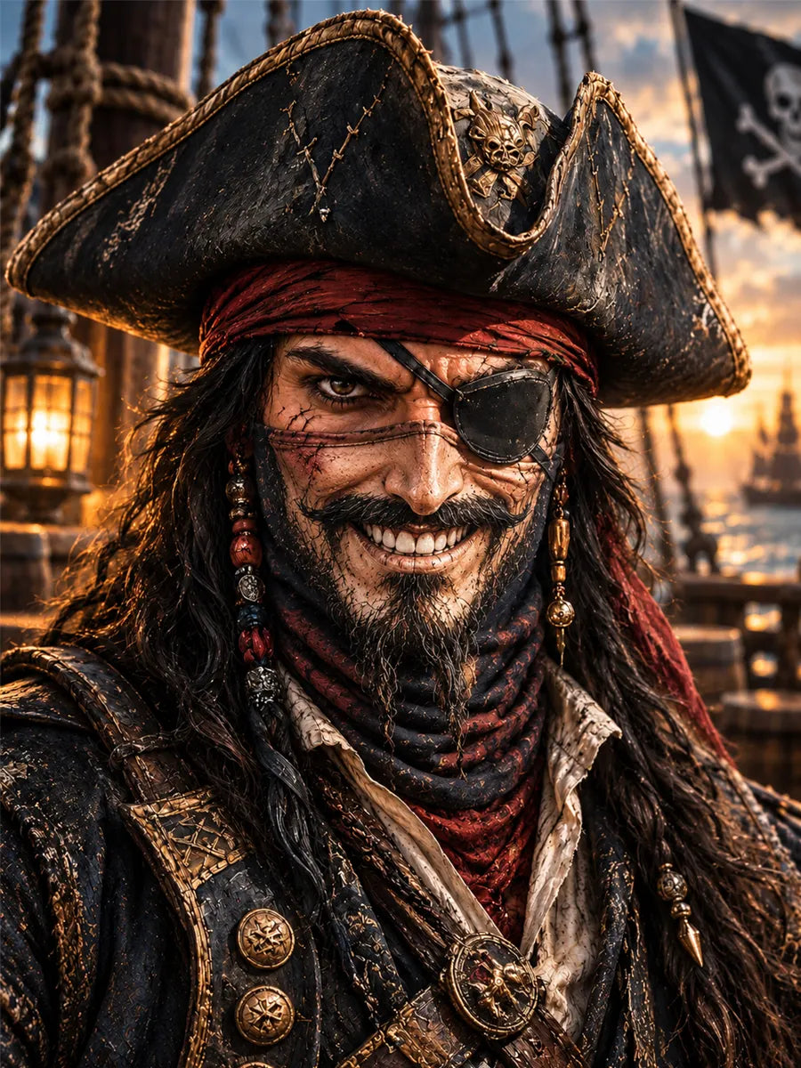 Men's Retro Fun Pirate Print Face Mask