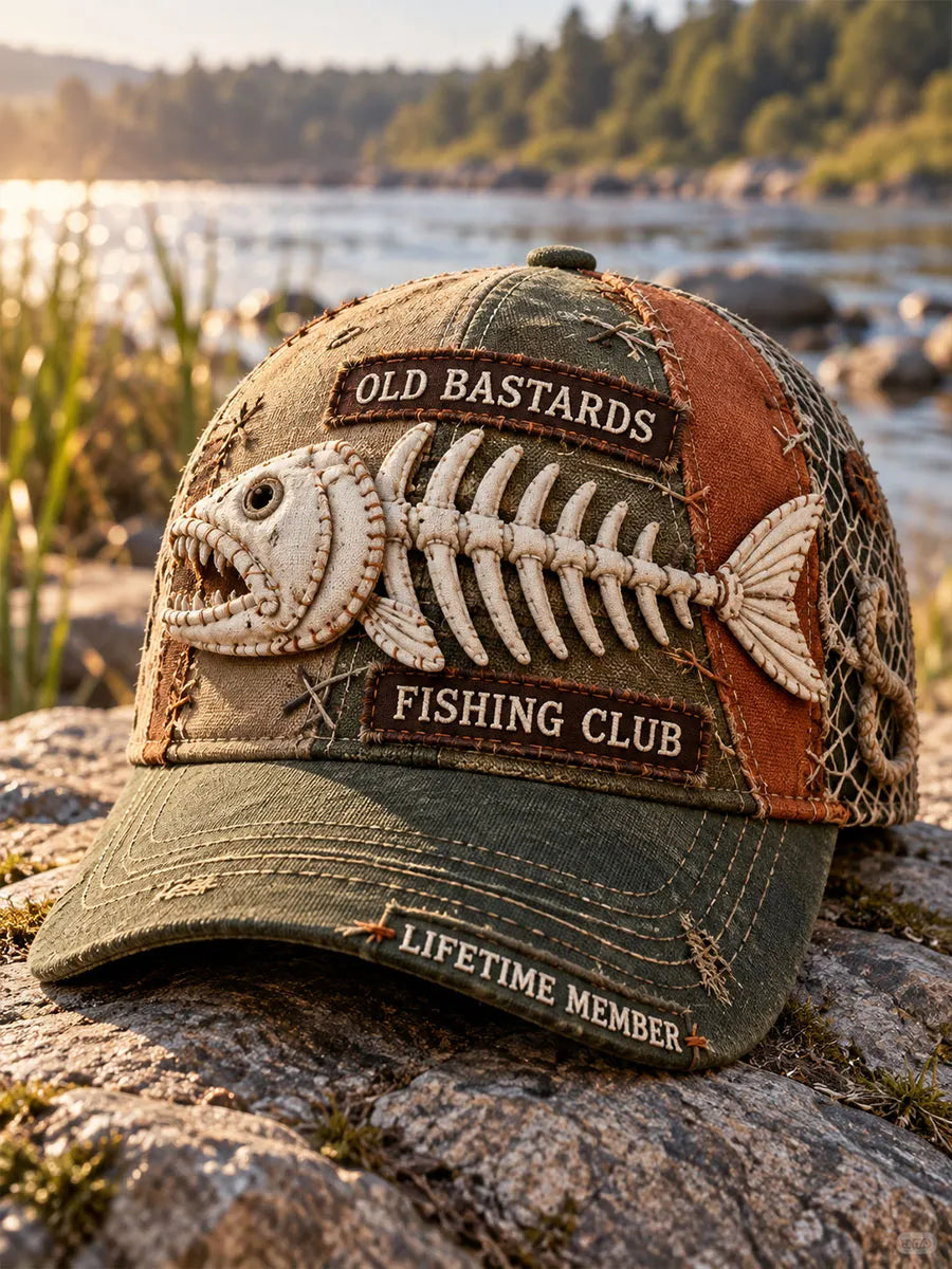 Old Bastards Fishing Club Patchwork Fish Skeleton Outdoor Cap