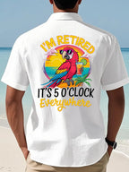 Men's I'm Retired It's 5 O'clock Everywhere Parrot Print Casual Waffle Short-Sleeve Top