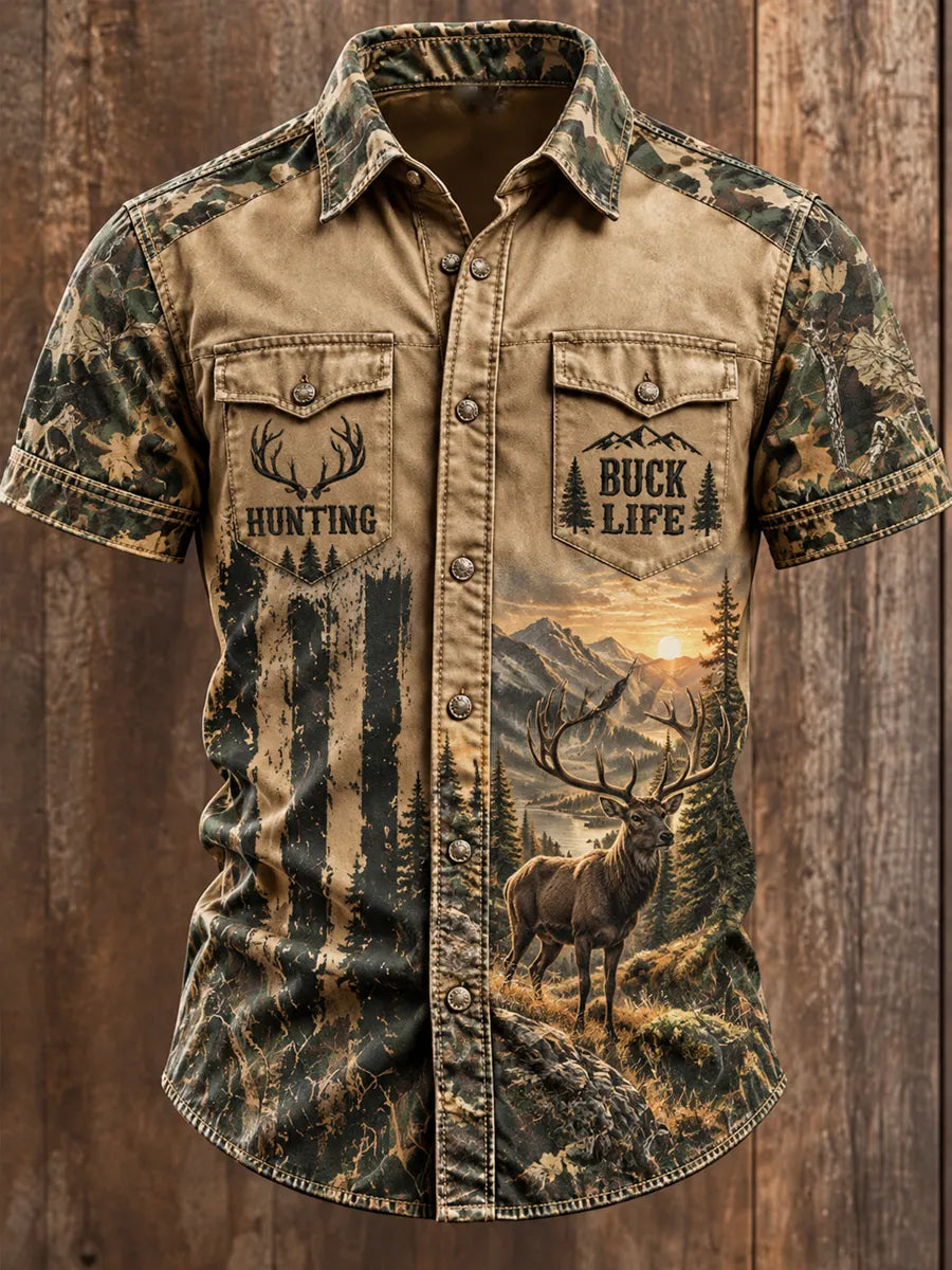 Men’s Retro Hunting Season Art Print Casual Shirt