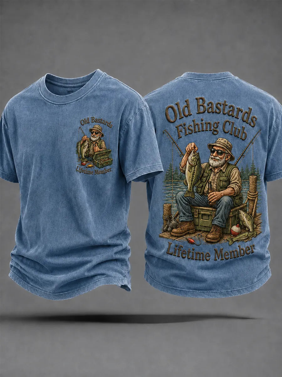 Men's Funny Old Bastards Fishing Club Lifetime Member Print Casual Tee