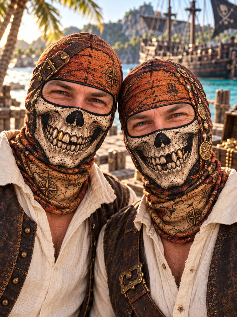 Pirate Skull Mask with Exposed Eyes – Vintage Treasure Map Balaklava Hat Style