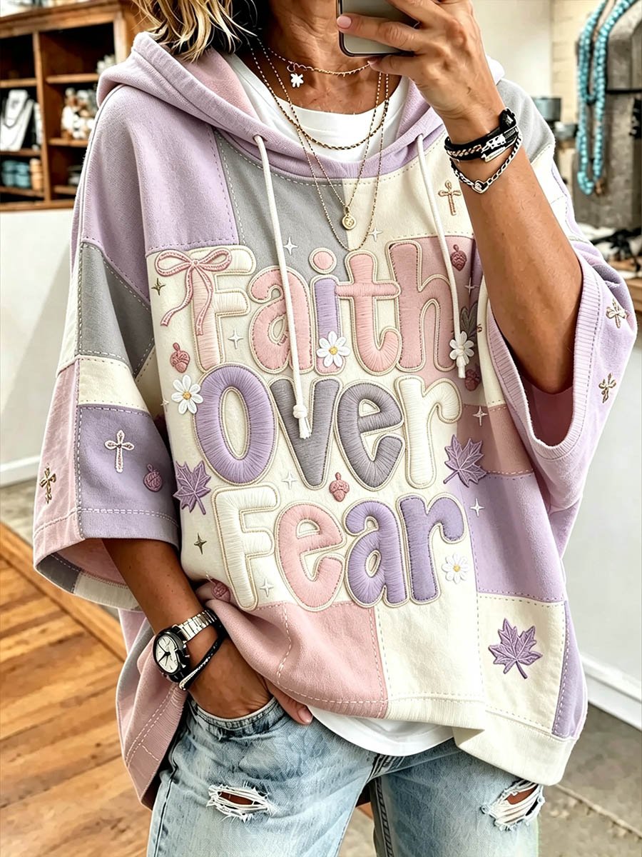 Women's Casual Hoodie with Faith Slogan Print
