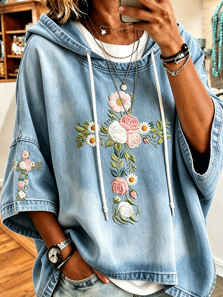 Women's Casual Floral Faith Printed Hoodie