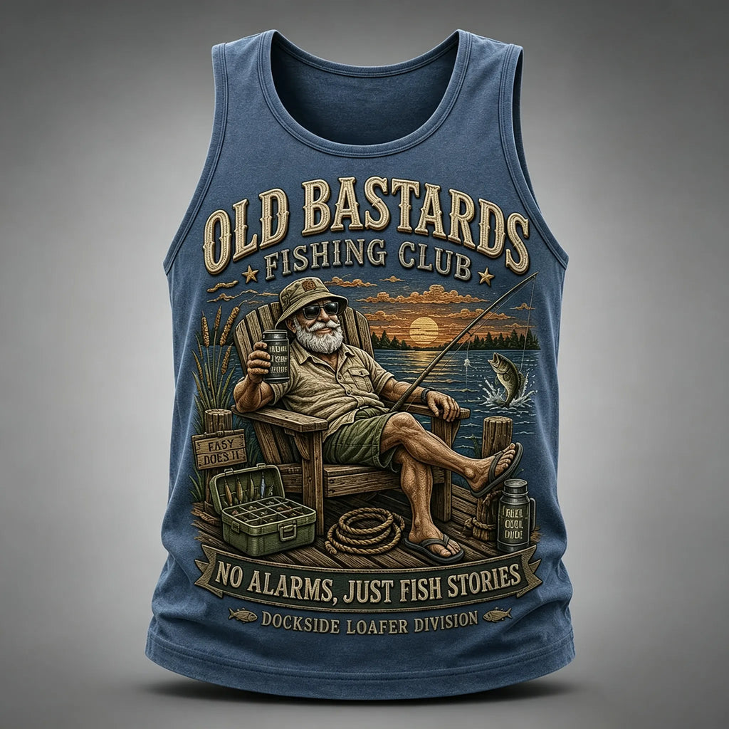 Men's Funny Old Bastards Fishing Club Lifetime Member Print Casual Tank Top