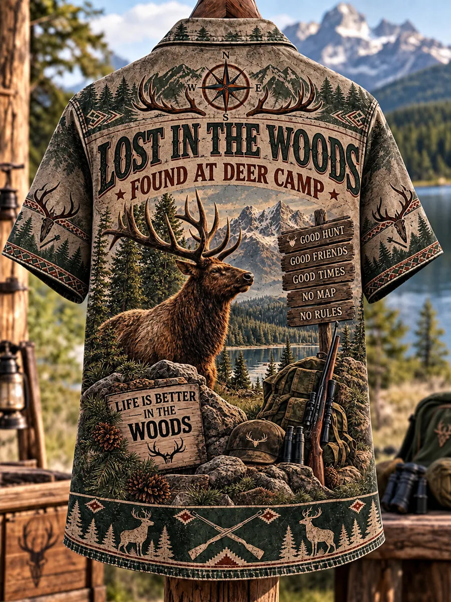 Men’s Vintage Hunting Culture Print Short Sleeve Shirt