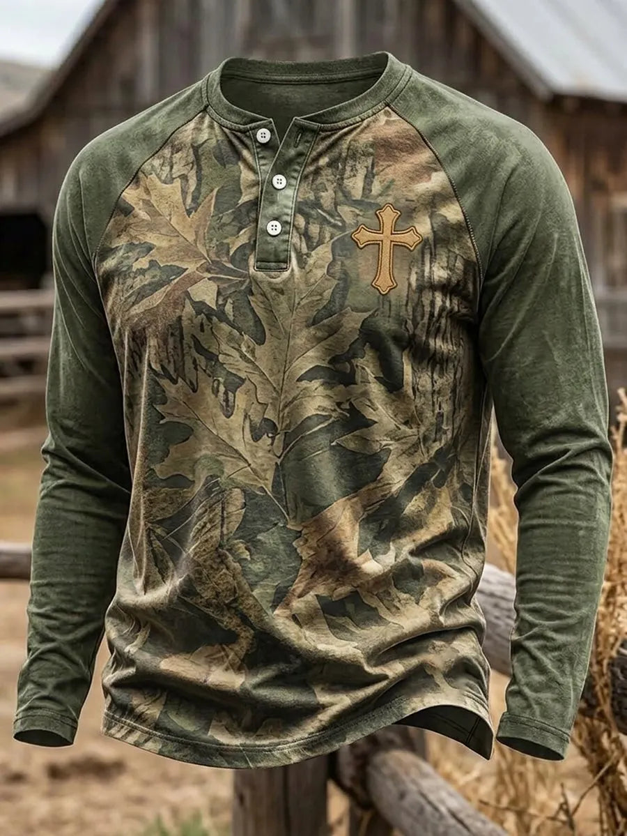 Men's Vintage Western Faith Camo Print Long-Sleeve T-Shirt