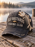 Old Bastards Fishing Club Fish Skeleton Vintage Baseball Cap