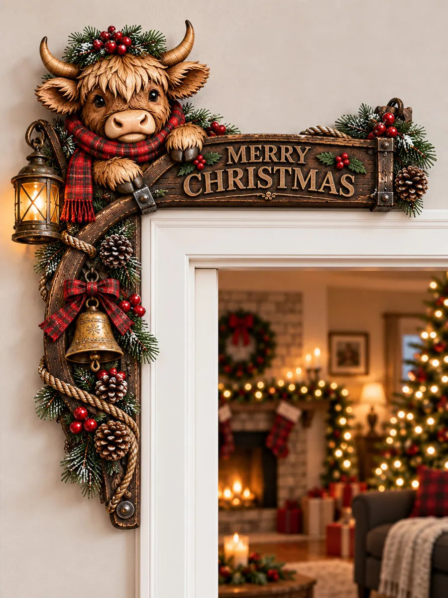 🎄 Highland Cow Christmas Door Decor
