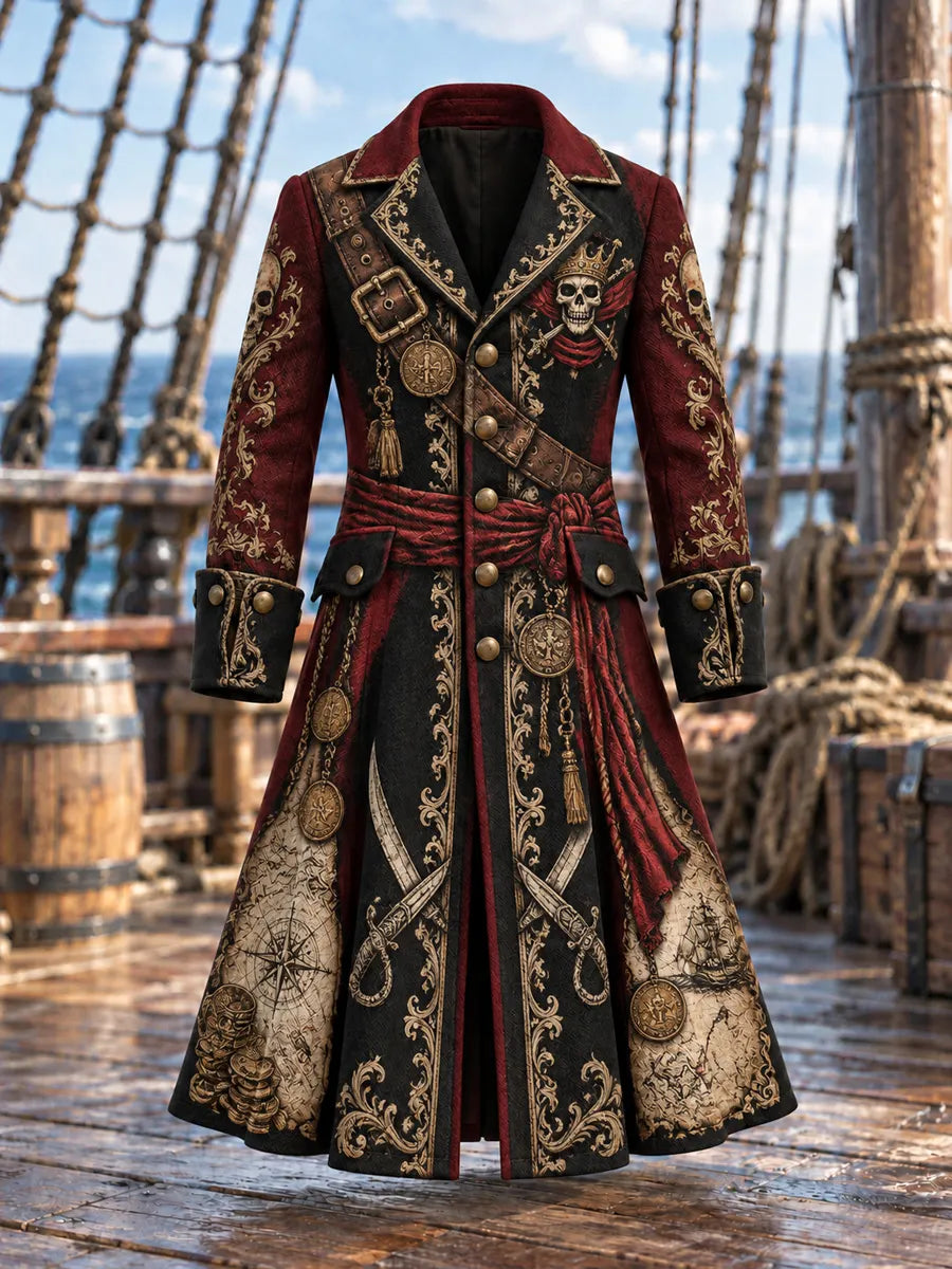 Men’s Fun Pirate-Themed Art Graphic Coat
