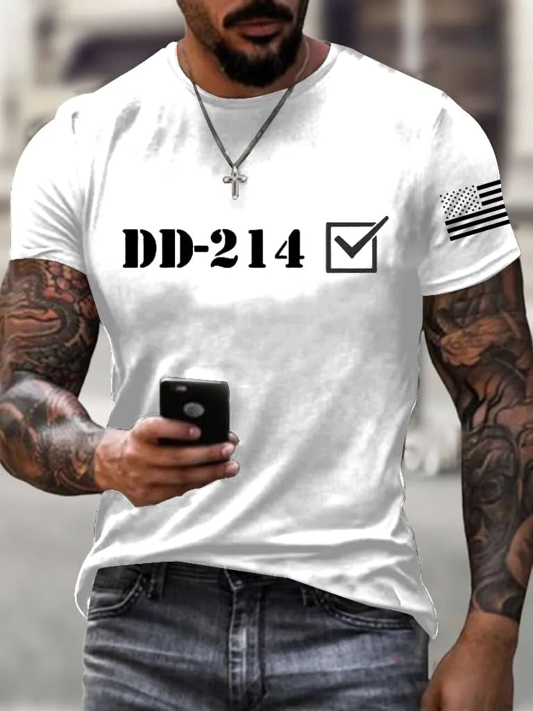 Men's retro DD-214 retired military pure cotton printed T-shirt
