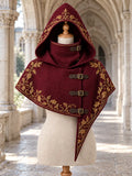 ✨ Imperial Burgundy Hooded Cape – Wine Red & Gold Baroque Floral Renaissance Fantasy Cloak