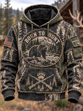 Men’s “Born to Hunt” Bear & Crossed Rifles Camo Print Pullover Hoodie