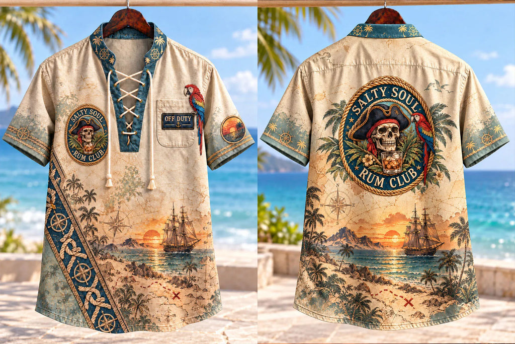 Pirate Rum Club Lace-Up Short Sleeve Shirt