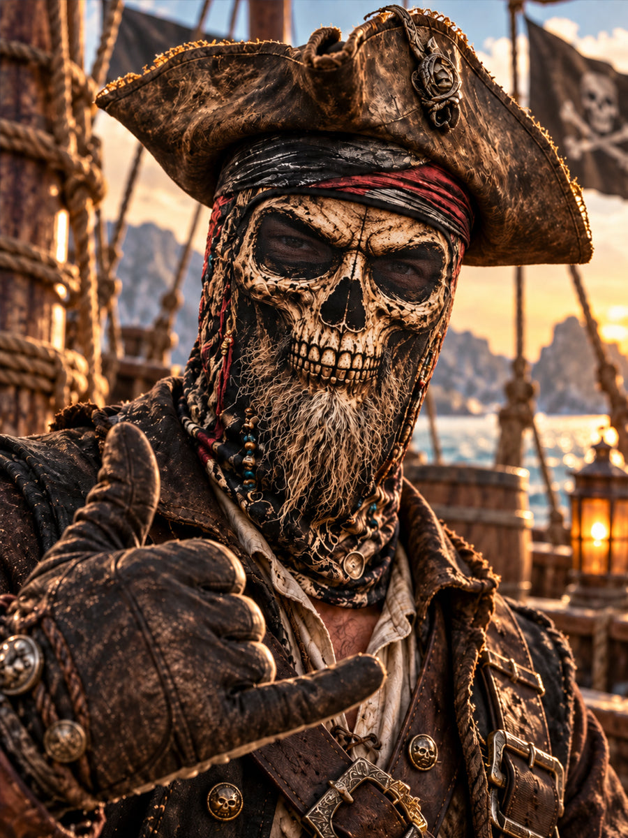 Men's Retro Fun Pirate Skull Print Face Mask