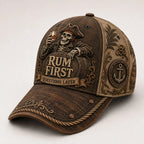 Rum First Questions Later Pirate Skull Baseball Cap