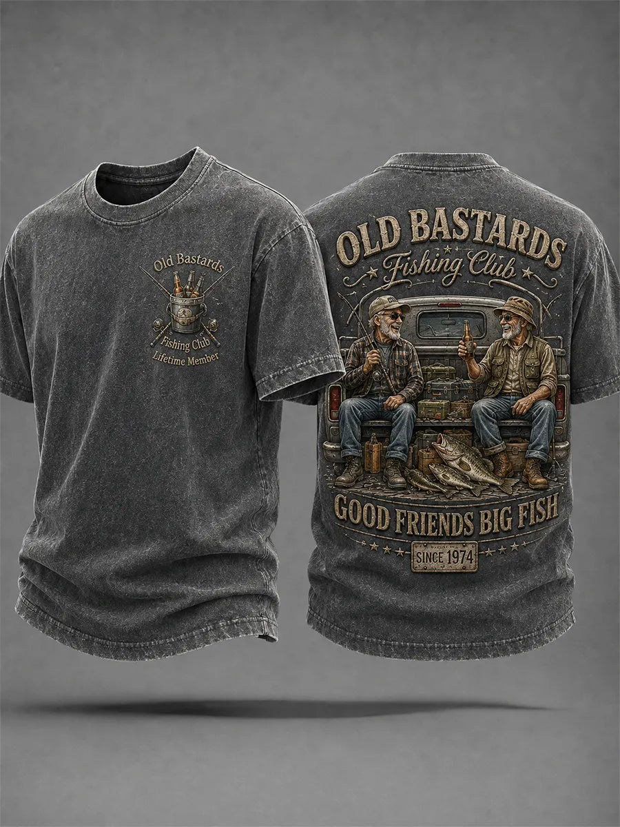 Men's Funny Old Bastards Fishing Club Lifetime Member Print Casual Tee