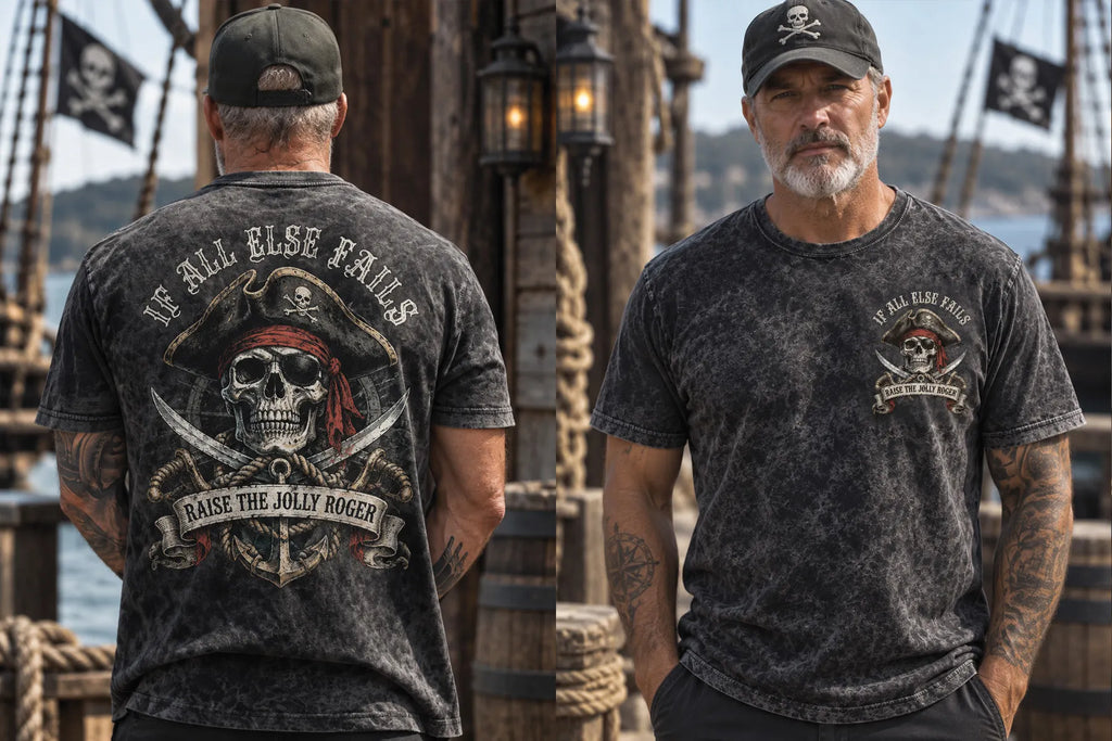 Jolly Roger Vintage Pirate Print Short Sleeve T-shirt