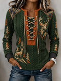 Women's Vintage Retro Hunting Culture Print Stitch-Detail Sweatshirt