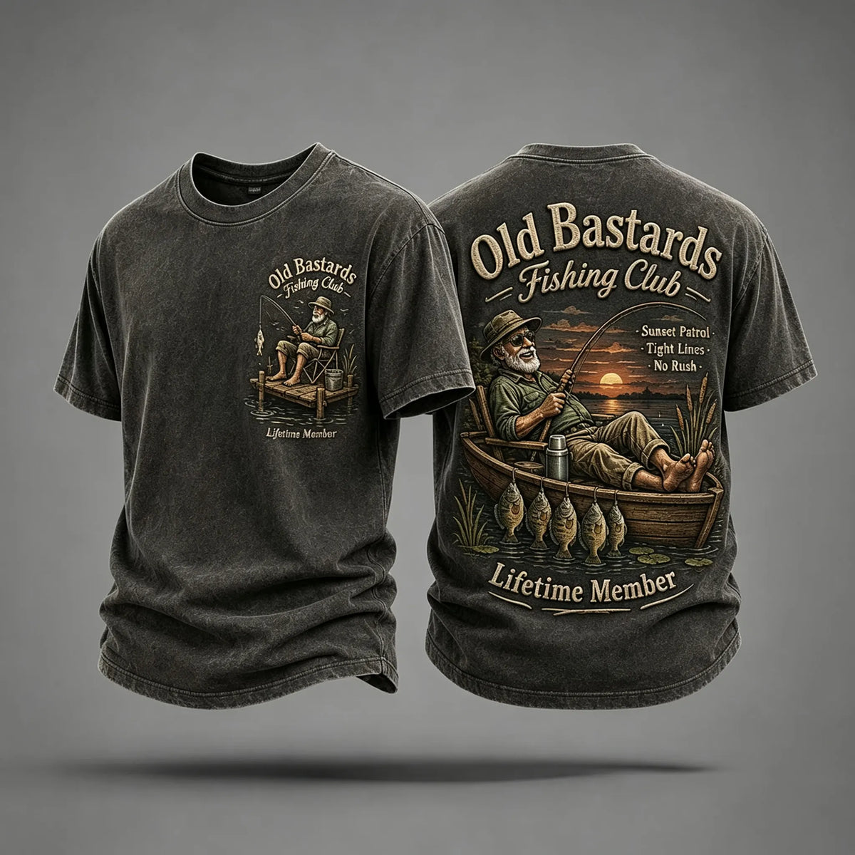Men's Funny Old Bastards Fishing Club Lifetime Member Print Casual Tee